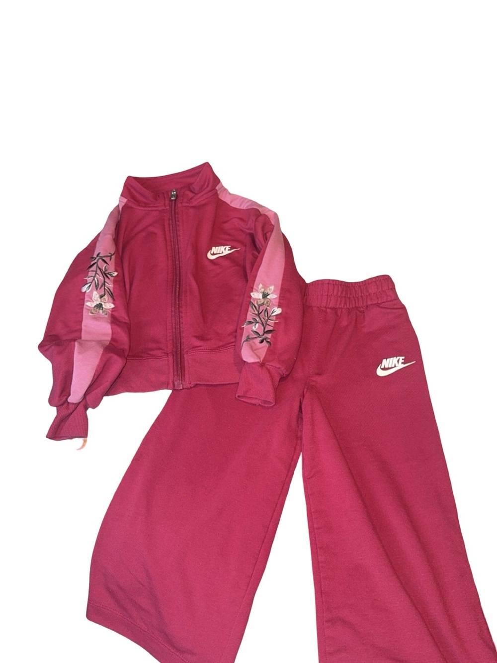 Nike Girls Rose Pink Floral-Accent Sweatpants & Jacket Set